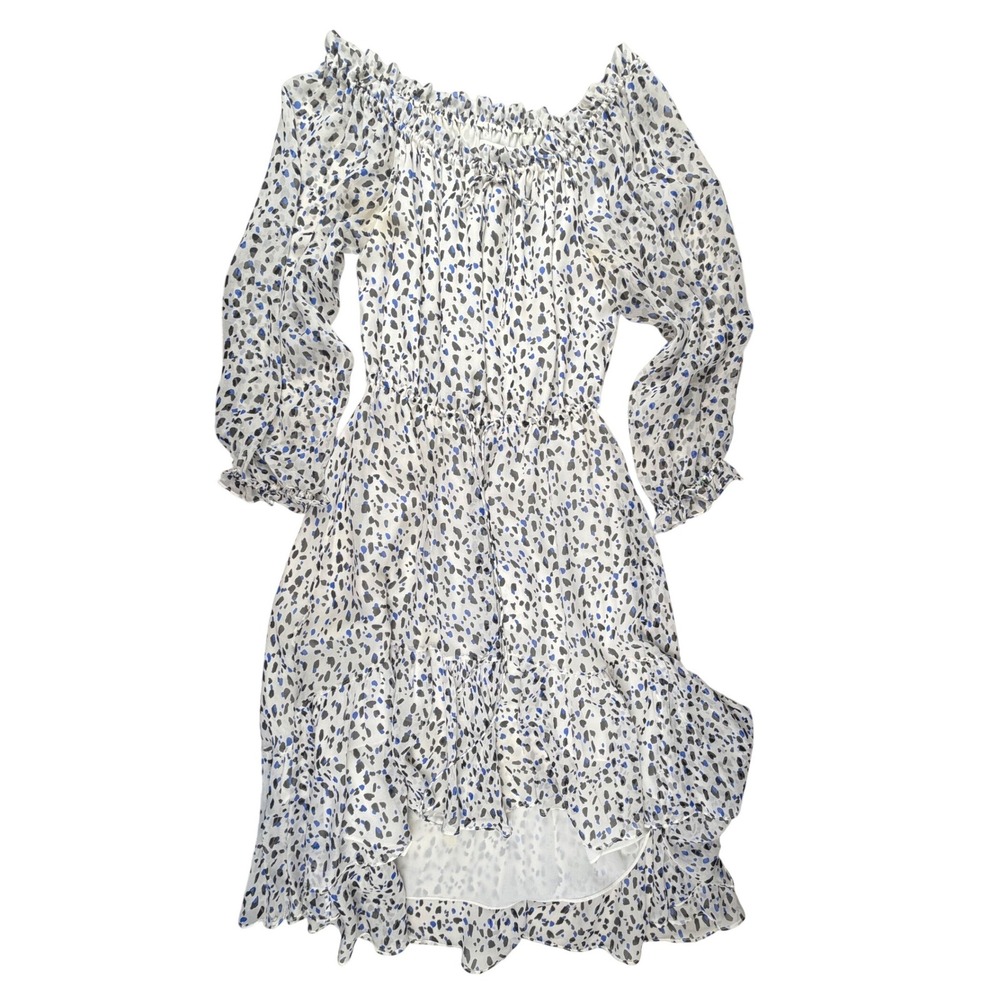Diane von Furstenberg DVF Silk Off-Shoulder High-Low Dress Blue White Pebble 6